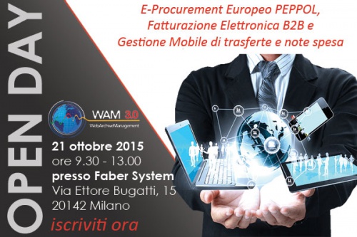 Open Day dedicato: E-Procurement europeo PEPPOL AP, Fatturazione Elettronica B2B e Gestione Mobile delle Note Spesa