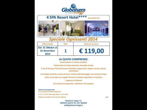 Nuova offerta - HALLOWEEN 2014 4Spa HOTEL**** € 119 a Palermo (PA)