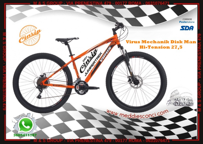 CINZIA Bicicletta MTB 27.5 Virus Uomo 21V Mountain Bike con Freni a Disco 