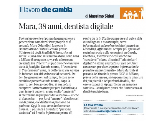 La storia di Mara, Dentista Digitale, Corriere del...
